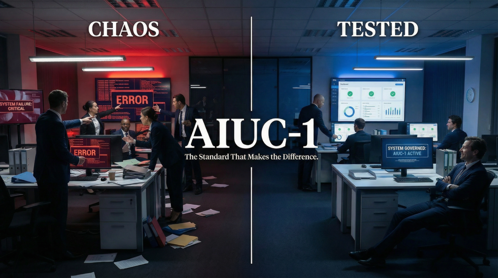 Contrasting chaotic unmanaged AI deployment with structured AIUC-1 controlled environment